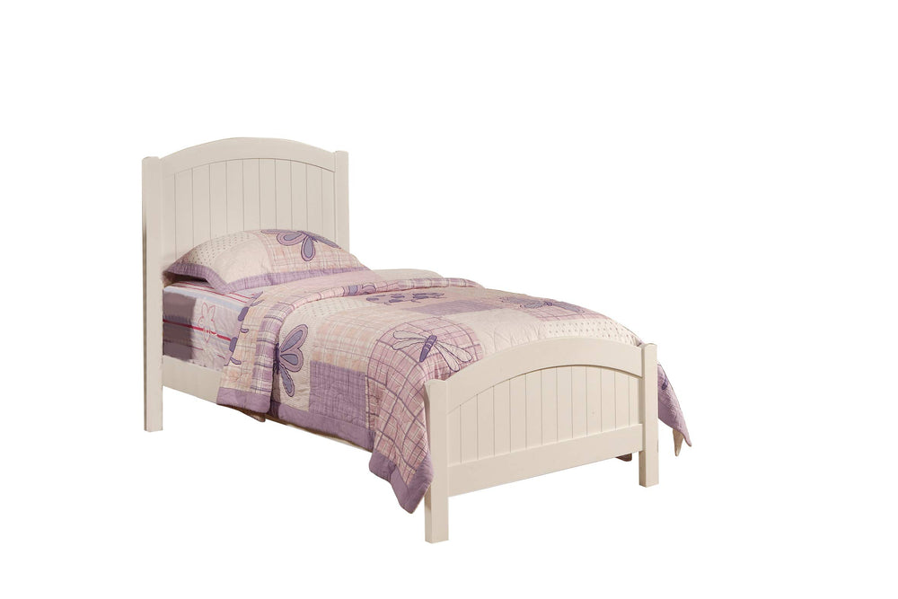 English Elm White Full Size Bedframe with Vertical Carved Headboard, Modern Youth Bedroom, Rubberwood Build Durable Elegant B011S01982
