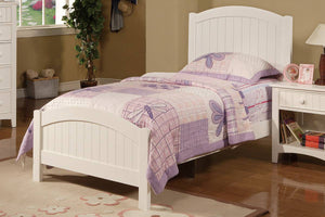 English Elm White Full Size Bedframe with Vertical Carved Headboard, Modern Youth Bedroom, Rubberwood Build Durable Elegant B011S01982