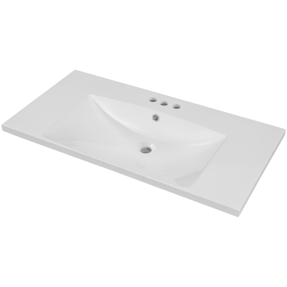 English Elm 36" Modern Rectangular Ceramic Vanity Top with Center Undermount Sink, 3-Hole, White, Sleek Edge WF283481AAK