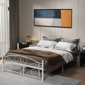 English Elm Queen Metal Bed Frame Floral Cutout Headboard Footboard Steel Bedroom Furniture W21428122