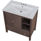 English Elm [Video] 30" Bathroom Vanity With Sink, Bathroom Storage Cabinet With Doors and Drawers, Solid Wood Frame, Ceramic Sink, Brown (Old Sku: Jl000002Aad)