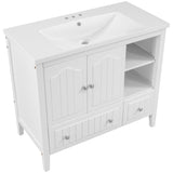 English Elm [Video] 36" Bathroom Vanity With Ceramic Basin, Bathroom Storage Cabinet With Two Doors and Drawers, Solid Frame, Metal Handles, White