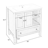 English Elm [Video] 30" Bathroom Vanity With Sink, Bathroom Storage Cabinet With Doors and Drawers, Solid Wood Frame, Ceramic Sink, Brown (Old Sku: Jl000002Aad)