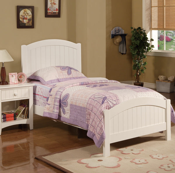 English Elm White Full Size Bedframe with Vertical Carved Headboard, Modern Youth Bedroom, Rubberwood Build Durable Elegant B011S01982