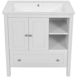 English Elm [Video] 30" Bathroom Vanity With Sink, Bathroom Storage Cabinet With Doors and Drawers, Solid Wood Frame, Ceramic Sink, White