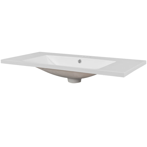 English Elm 36" Modern Ceramic Vanity Top with White Undermount Basin, Center Sink, 3-Hole 4" Faucet Ready N725P171539K