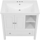 English Elm [Video] 30" Bathroom Vanity With Sink, Bathroom Storage Cabinet With Doors and Drawers, Solid Wood Frame, Ceramic Sink, White