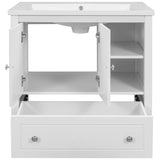 English Elm [Video] 30" Bathroom Vanity With Sink, Bathroom Storage Cabinet With Doors and Drawers, Solid Wood Frame, Ceramic Sink, White