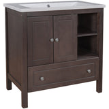 English Elm [Video] 30" Bathroom Vanity With Sink, Bathroom Storage Cabinet With Doors and Drawers, Solid Wood Frame, Ceramic Sink, Brown (Old Sku: Jl000002Aad)