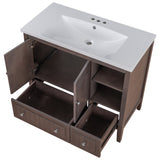 English Elm [Video] 36" Bathroom Vanity With Ceramic Basin, Bathroom Storage Cabinet With Two Doors and Drawers, Solid Frame, Metal Handles, Brown (Old Sku: Jl000003Aad-1)