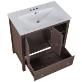 English Elm [Video] 30" Bathroom Vanity With Sink, Bathroom Storage Cabinet With Doors and Drawers, Solid Wood Frame, Ceramic Sink, Brown (Old Sku: Jl000002Aad)