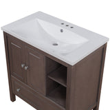 English Elm [Video] 30" Bathroom Vanity With Sink, Bathroom Storage Cabinet With Doors and Drawers, Solid Wood Frame, Ceramic Sink, Brown (Old Sku: Jl000002Aad)