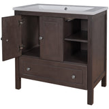 English Elm [Video] 30" Bathroom Vanity With Sink, Bathroom Storage Cabinet With Doors and Drawers, Solid Wood Frame, Ceramic Sink, Brown (Old Sku: Jl000002Aad)