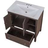 English Elm [Video] 30" Bathroom Vanity With Sink, Bathroom Storage Cabinet With Doors and Drawers, Solid Wood Frame, Ceramic Sink, Brown (Old Sku: Jl000002Aad)