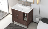 English Elm [Video] 30" Bathroom Vanity With Sink, Bathroom Storage Cabinet With Doors and Drawers, Solid Wood Frame, Ceramic Sink, Brown (Old Sku: Jl000002Aad)