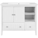 English Elm [Video] 36" Bathroom Vanity With Ceramic Basin, Bathroom Storage Cabinet With Two Doors and Drawers, Solid Frame, Metal Handles, White