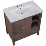 English Elm [Video] 30" Bathroom Vanity With Sink, Bathroom Storage Cabinet With Doors and Drawers, Solid Wood Frame, Ceramic Sink, Brown (Old Sku: Jl000002Aad)