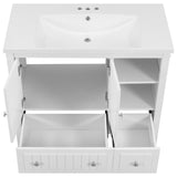 English Elm [Video] 36" Bathroom Vanity With Ceramic Basin, Bathroom Storage Cabinet With Two Doors and Drawers, Solid Frame, Metal Handles, White