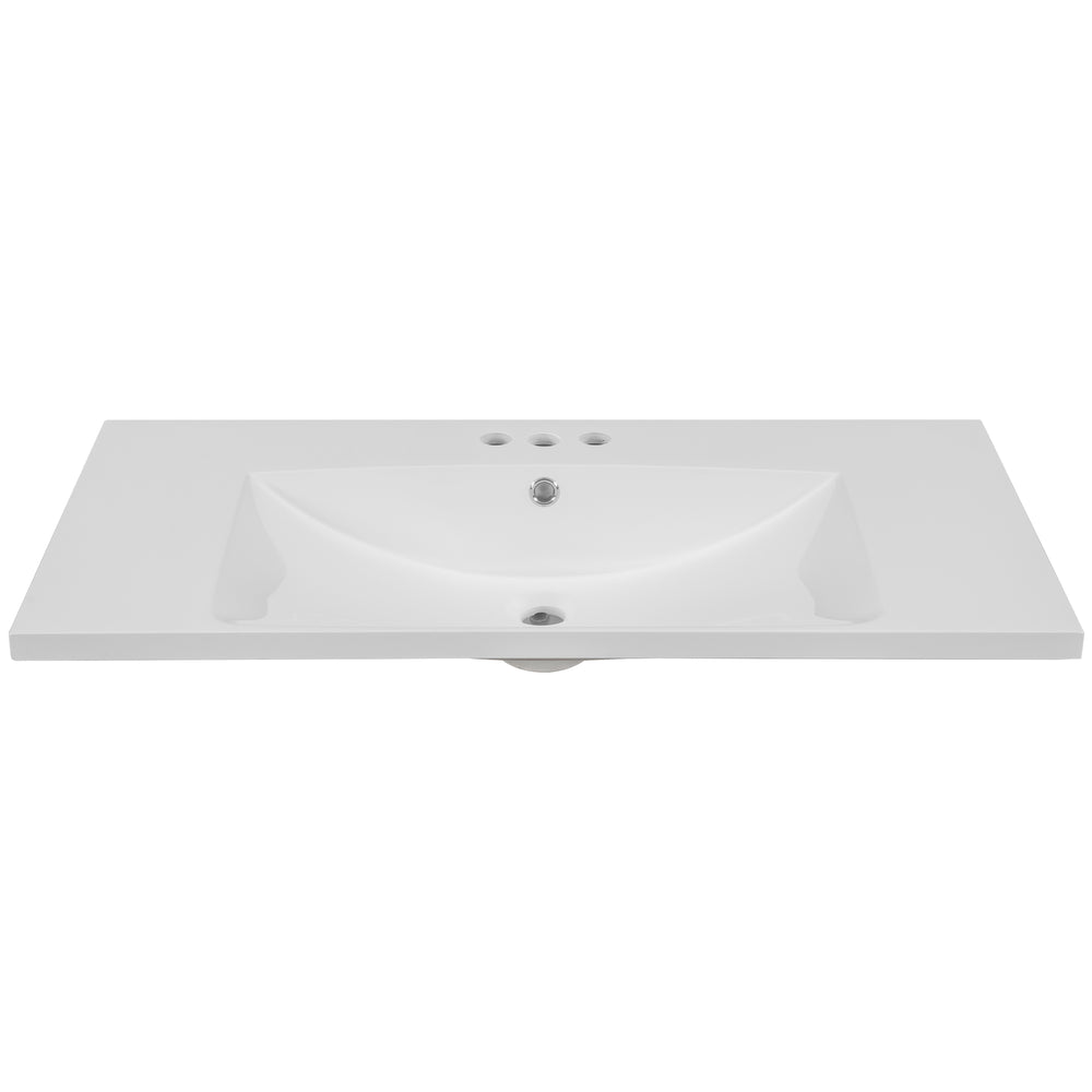 English Elm 36" Modern Rectangular Ceramic Vanity Top with Center Undermount Sink, 3-Hole, White, Sleek Edge WF283481AAK