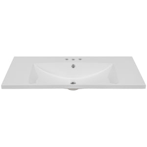 English Elm 36" Modern Rectangular Ceramic Vanity Top with Center Undermount Sink, 3-Hole, White, Sleek Edge WF283481AAK