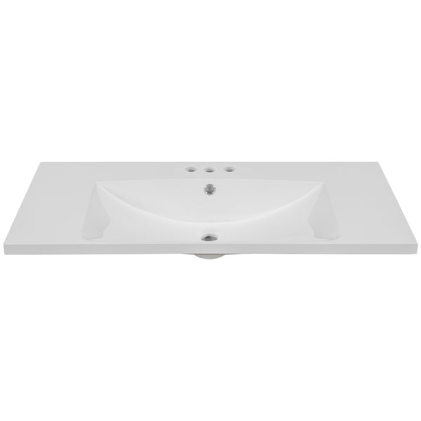 English Elm 36" Modern Rectangular Ceramic Vanity Top with Center Undermount Sink, 3-Hole, White, Sleek Edge WF283481AAK