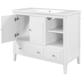 English Elm [Video] 36" Bathroom Vanity With Ceramic Basin, Bathroom Storage Cabinet With Two Doors and Drawers, Solid Frame, Metal Handles, White