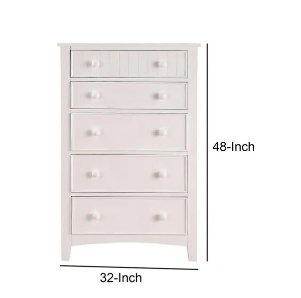 English Elm Contemporary 5-Drawer Chest with Pine Veneer & Open Shelf for Bedroom Storage, Sleek Minimal Design White 51 L x 34 W x 20 H HS00F4239-ID-AHD