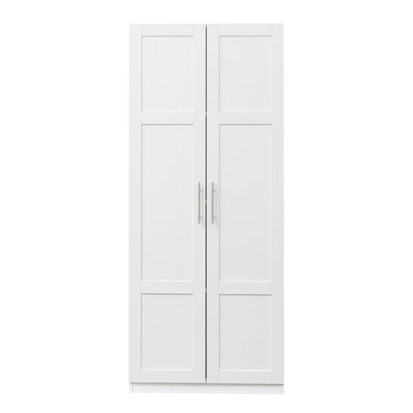 English Elm Pantry Adjustable 2-Door Storage Cabinet with 3 Shelves, Slim White Freestanding Cupboard for Home W331S00076