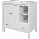 English Elm [Video] 30" Bathroom Vanity With Sink, Bathroom Storage Cabinet With Doors and Drawers, Solid Wood Frame, Ceramic Sink, White