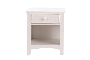 English Elm White Twin Size Bed Nightstand and Chest 3pc Set – White Vertical Carved Headboard, 5-Drawer Chest, Youth Bedroom Elegance HS00F9049-F4238-F4239-ID-AHD