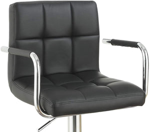 English Elm Black Faux Leather Adjustable Bar Stools Set of 2 - Tufted High Back, Padded Arms, Counter Height Comfort HS00F1557-ID-AHD