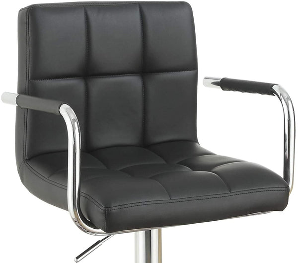 English Elm Black Faux Leather Adjustable Bar Stools Set of 2 - Tufted High Back, Padded Arms, Counter Height Comfort HS00F1557-ID-AHD