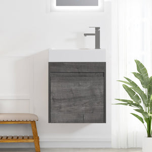 English Elm 18'' Floating Wall Vanity with Resin Sink, Open Shelf Storage, Eco-Friendly Plywood, Soft-Close Door Plaid Grey Oak W99936248