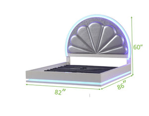 English Elm King Lux LED Wood Bed in Milky White with Channel Tufted Headboard, Crystal Accents & Ambient Lighting 659436120822