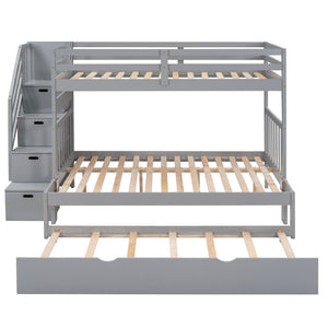 English Elm Twin Over Full Bunk Bed with Staircase Storage Drawers and Pull Out Trundle LT000025AAE-2