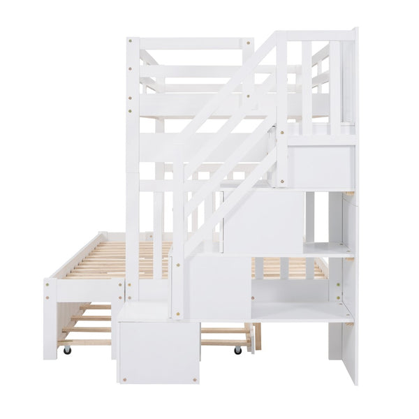 English Elm Twin Over Full Bunk Bed with Staircase Storage Drawers and Pull Out Trundle LT000025AAK-2
