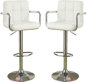 English Elm White Faux Leather Bar Stool Set of 2 Adjustable Counter Height Tufted Padded Back Seats with Armrests White 22 L x 21 W x 22 H HS00F1567-ID-AHD