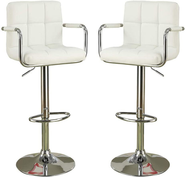 English Elm White Faux Leather Bar Stool Set of 2 Adjustable Counter Height Tufted Padded Back Seats with Armrests White 22 L x 21 W x 22 H HS00F1567-ID-AHD