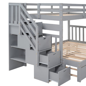 English Elm Twin Over Full Bunk Bed with Staircase Storage Drawers and Pull Out Trundle LT000025AAE-2