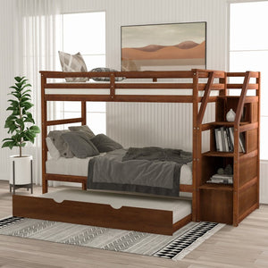 English Elm Twin-over-twin Bunk Bed with Trundle Stair Storage Kids Shared Bedroom White LT000064AAD