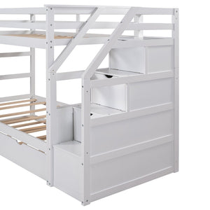 English Elm Twin-over-twin Bunk Bed with Trundle Stair Storage Kids Shared Bedroom White LT000064AAK