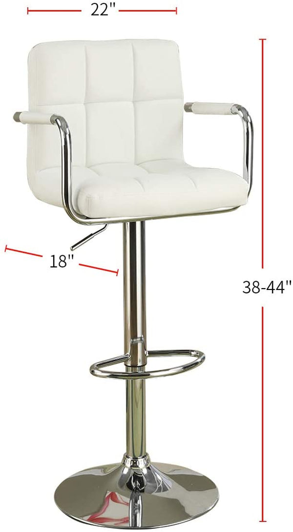English Elm White Faux Leather Bar Stool Set of 2 Adjustable Counter Height Tufted Padded Back Seats with Armrests White 22 L x 21 W x 22 H HS00F1567-ID-AHD