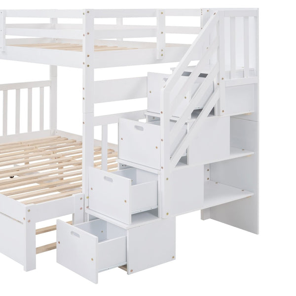 English Elm Twin Over Full Bunk Bed with Staircase Storage Drawers and Pull Out Trundle LT000025AAK-2