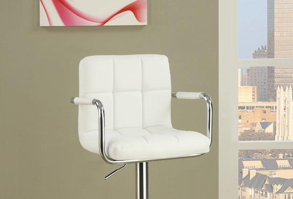 English Elm White Faux Leather Bar Stool Set of 2 Adjustable Counter Height Tufted Padded Back Seats with Armrests White 22 L x 21 W x 22 H HS00F1567-ID-AHD