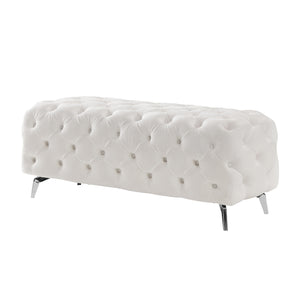 English Elm Button-Tufted Velvet Ottoman Bench White 51.2" L Chrome Legs Upholstered Foam Seat Accent Stool W58839780