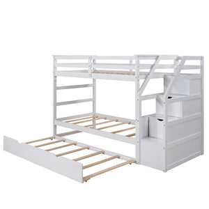 English Elm Twin-over-twin Bunk Bed with Trundle Stair Storage Kids Shared Bedroom White LT000064AAK
