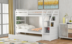English Elm Twin-over-twin Bunk Bed with Trundle Stair Storage Kids Shared Bedroom White LT000064AAK
