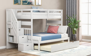 English Elm Twin Over Full Bunk Bed with Staircase Storage Drawers and Pull Out Trundle LT000025AAK-2
