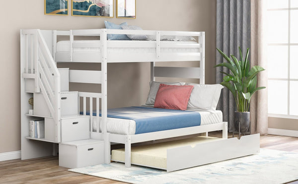English Elm Twin Over Full Bunk Bed with Staircase Storage Drawers and Pull Out Trundle LT000025AAK-2