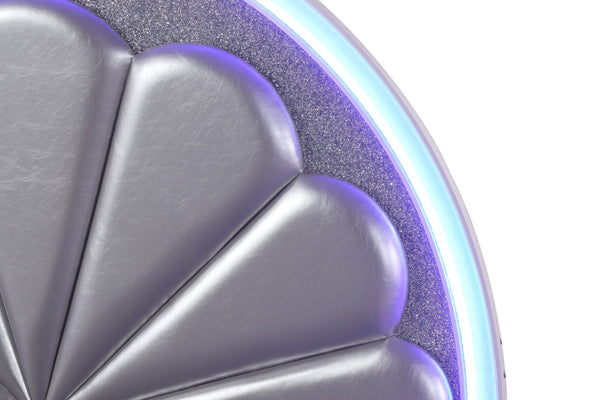 English Elm King Lux LED Wood Bed in Milky White with Channel Tufted Headboard, Crystal Accents & Ambient Lighting 659436120822